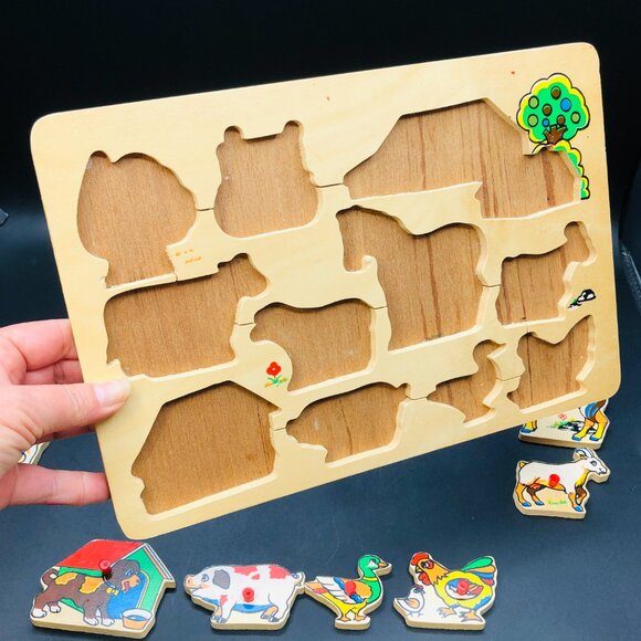 Vintage 80s Ranch Animals Wood Tray Puzzle: Retro GenX Toy Nostalgia - Picture 5 of 10